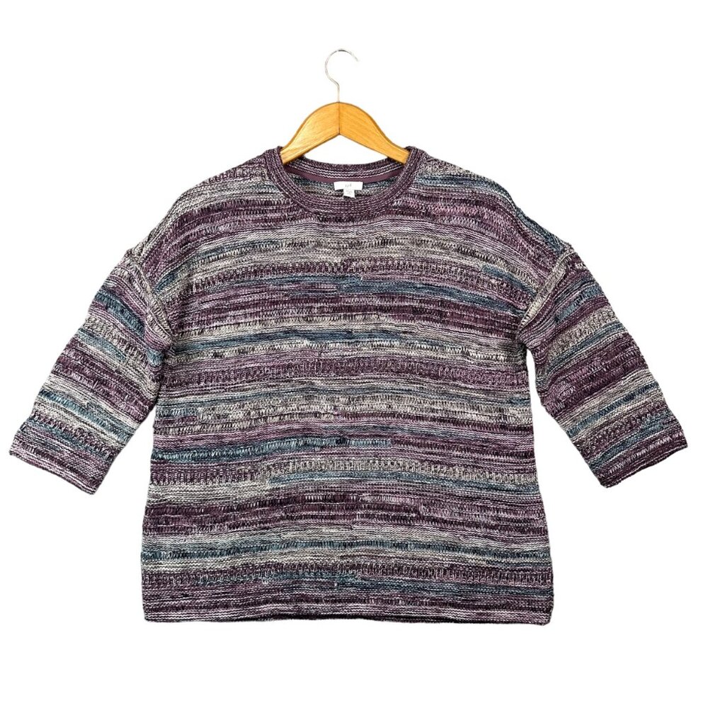 J.Jill‎ Sweater Women M Medium Purple Knit 3/4 Sleeve Cotton